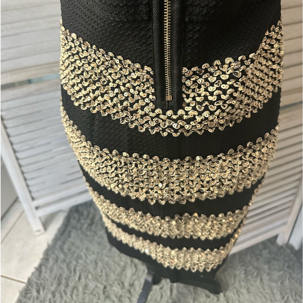 NEW•VENUS•XL• SHIMMER ON GORGEOUS BLACK & GOLD GLAM STRAPLESS BODY CON - Picture 8 of 16